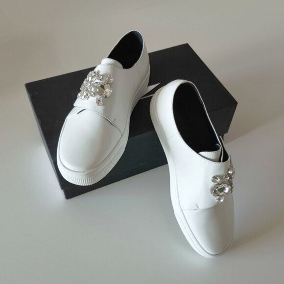 NIB NWT ZCD Montreal white leather and crystal embellished sneakers, 41 - Picture 3 of 12